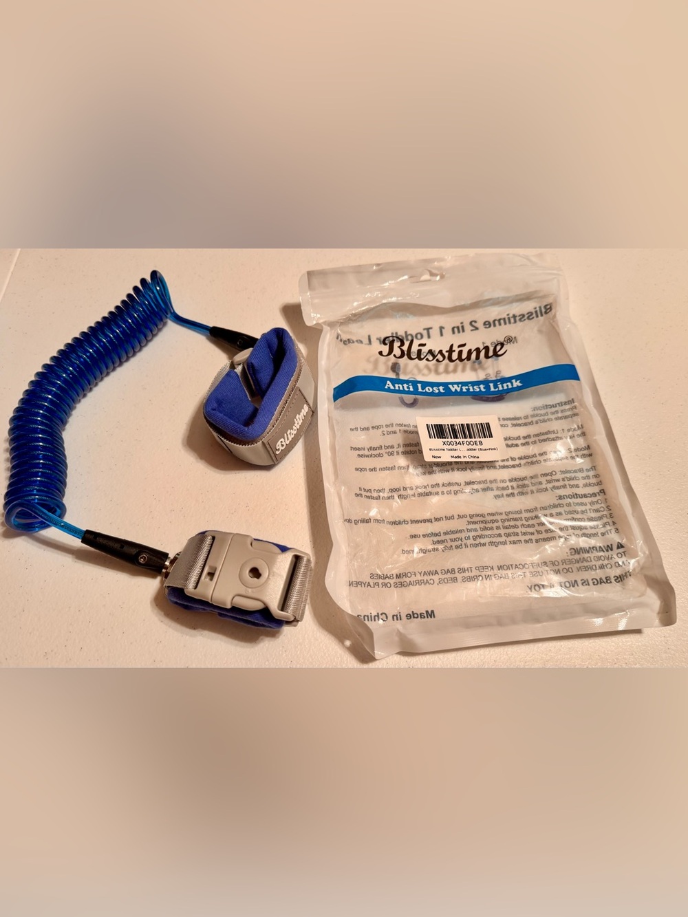 Bliss Blue Coiled Anti-Lost Wrist Link with Gray Buckles